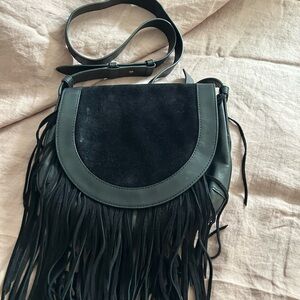 Frye Black Leather Crossbody Bag with Fringe